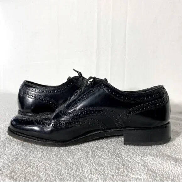 Vintage Florsheim Black Leather Lexington Wingtip Oxford Lace Up Dress Shoes 7D - Picture 11 of 14